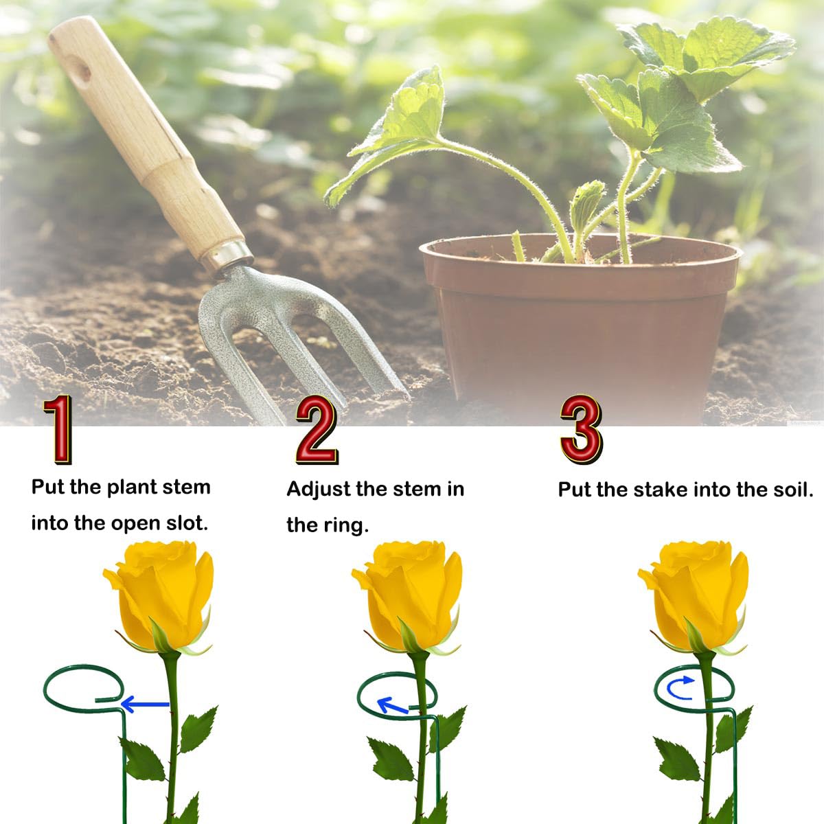10 Pieces 24 inch Green Single Stem Plant Stakes Flower Support Rings,Gardening Planter Cages for Single Stem Flowers, Amaryllis, Peony, Lily,Narcissus