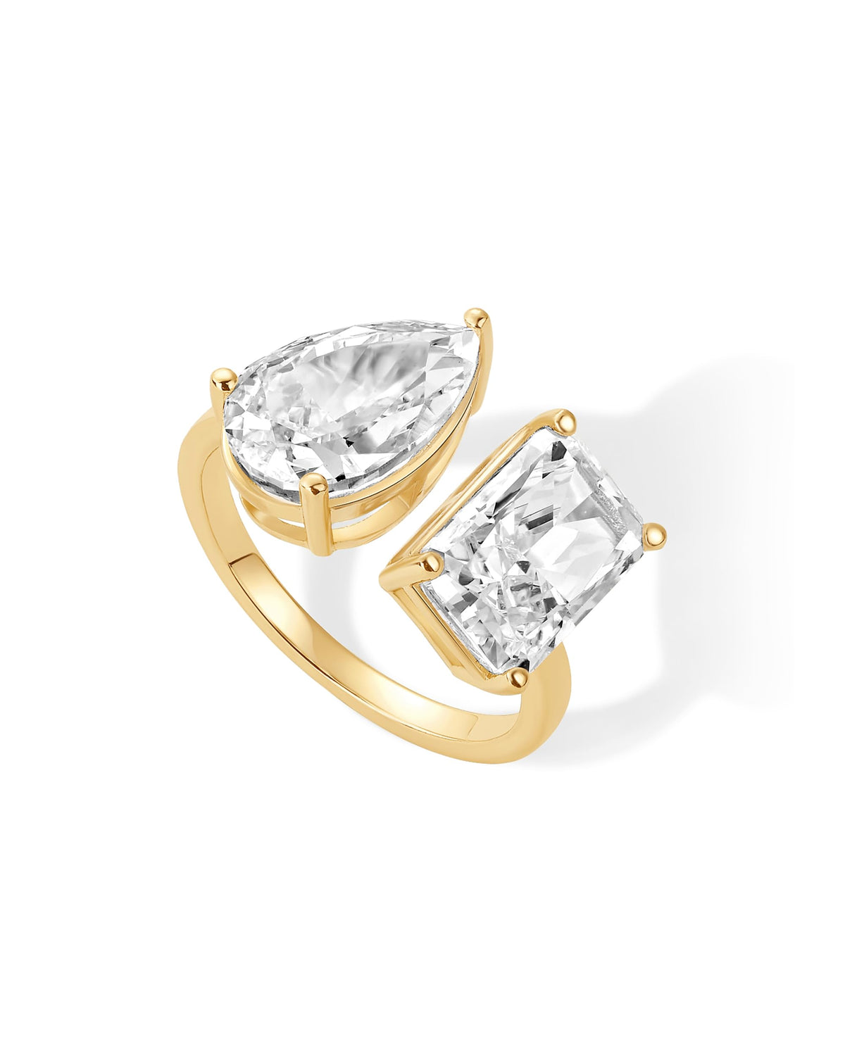 PAVOI 14K Yellow Gold Plated Toi Et Moi Radiant-Cut Pear-Shaped CZ Stones