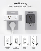 TROND Wall Outlet Extender 3 Pack - Surge Protector Outlet with 4 Grounded Sockets, 3 Way Angled Plug Adapter, 900J, Multiple Wall Splitter for Home Office Dorm Room Essentials, White