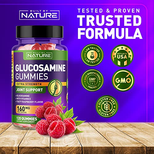 Glucosamine Gummies with Vitamin E - Advanced Joint Support Gummy Supplement, High Potency Antioxidant & Inflammatory Response, Comfort for Back, Knees, Hands, Non GMO, 120 Extended Delivery Gummies