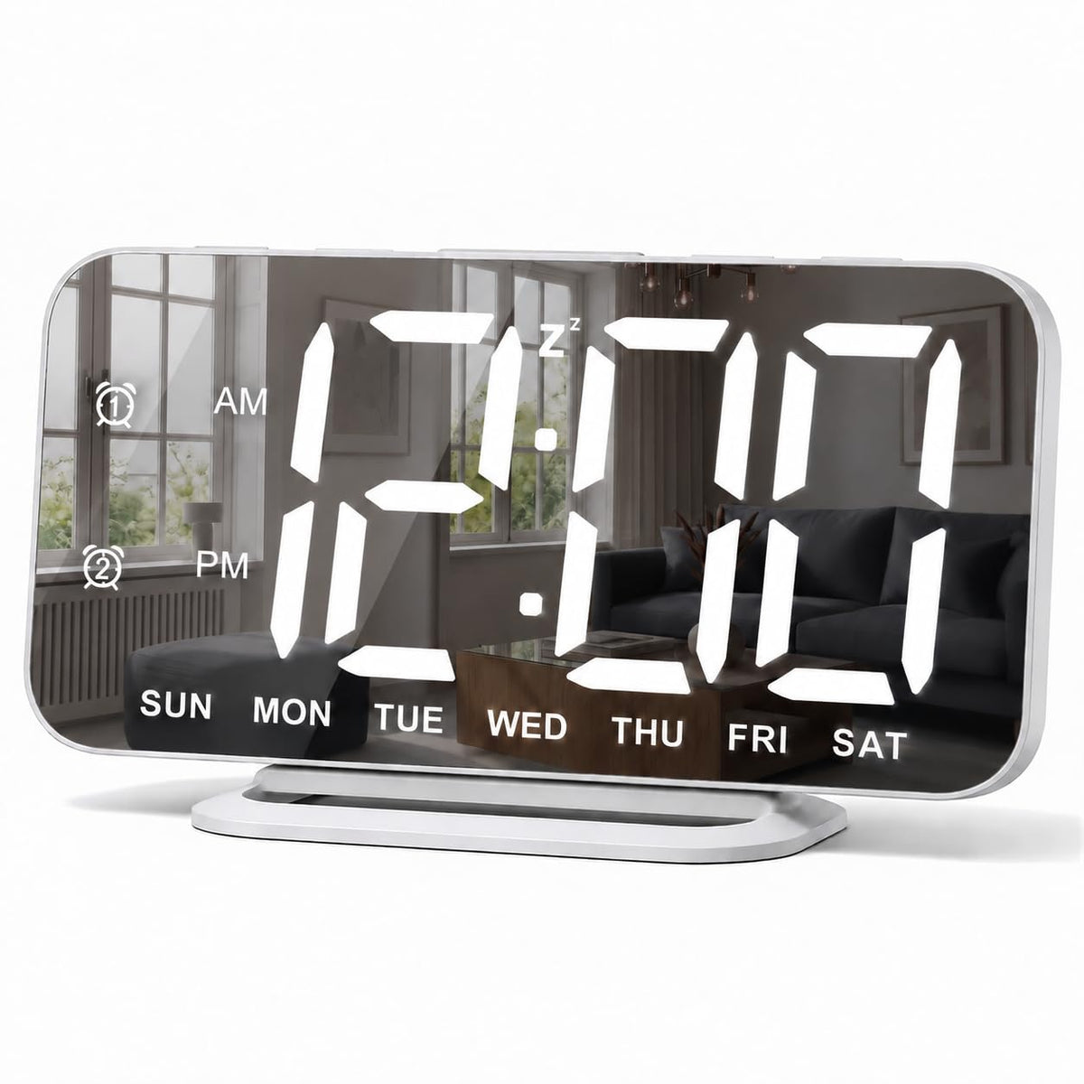 Slim LED Digital Alarm Clock, Mirror Surface for Makeup, with Diming, Large Display, Easy Setting, USB Charger Ports, Modern Bedroom, Desk, Office Living Room Decor, Christmas Birthday for Women Girl