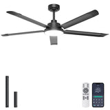 Ohniyou 60'' Ceiling Fan with Lights, Industrial Ceiling Fan with 5 Aluminum Blades, App/Remote Controlled, Dimmable, for Outdoor Patio, Garage, Black