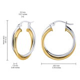 Hoops & Loops 925 Sterling Silver Intertwined Round Hoop Earrings for Women, Two-Tone Layered Trendy Double Square-Tube Hypoallergenic Click-Top Hoops, 20mm - Two-Tone Silver & Yellow Gold