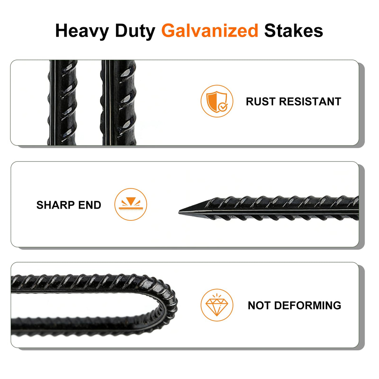 8 Inch 10 Pack Rebar Stakes U Shaped, Heavy Duty Galvanized Ground Anchor Stakes for Fence, Tent, Trampoline, and Yard Decorations