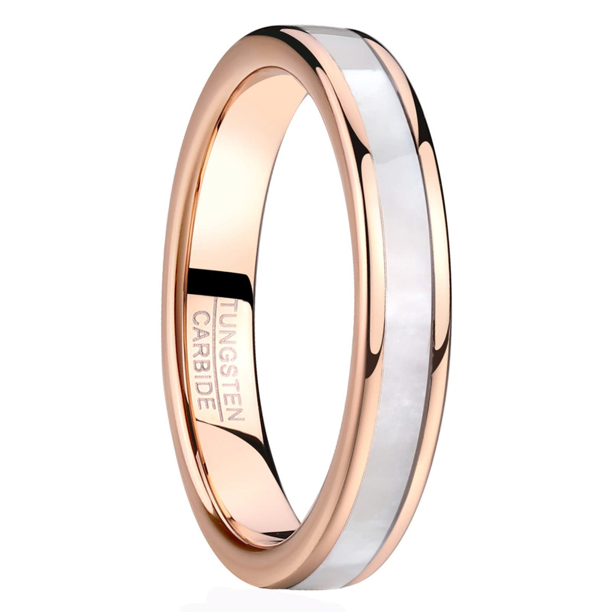Vakki Women's Tungsten Wedding Band, Pearl Inlay, 4mm-Rose Gold, Size 5