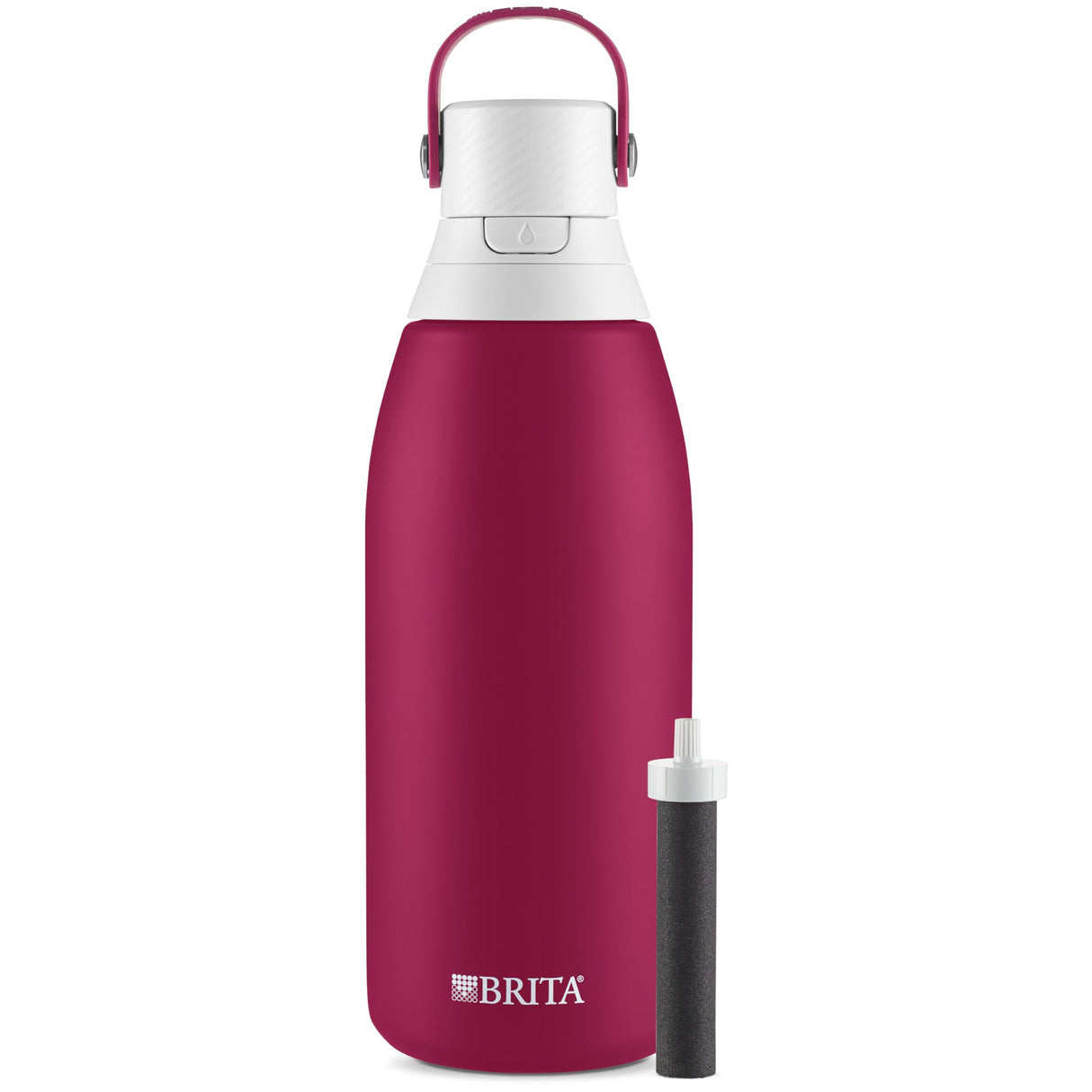 Brita Insulated Filtered Water Bottle with Straw, Christmas Gift and Stocking Stuffer For Men and Women, Reusable, Stainless Steel Metal, Ruby, 32 Ounce