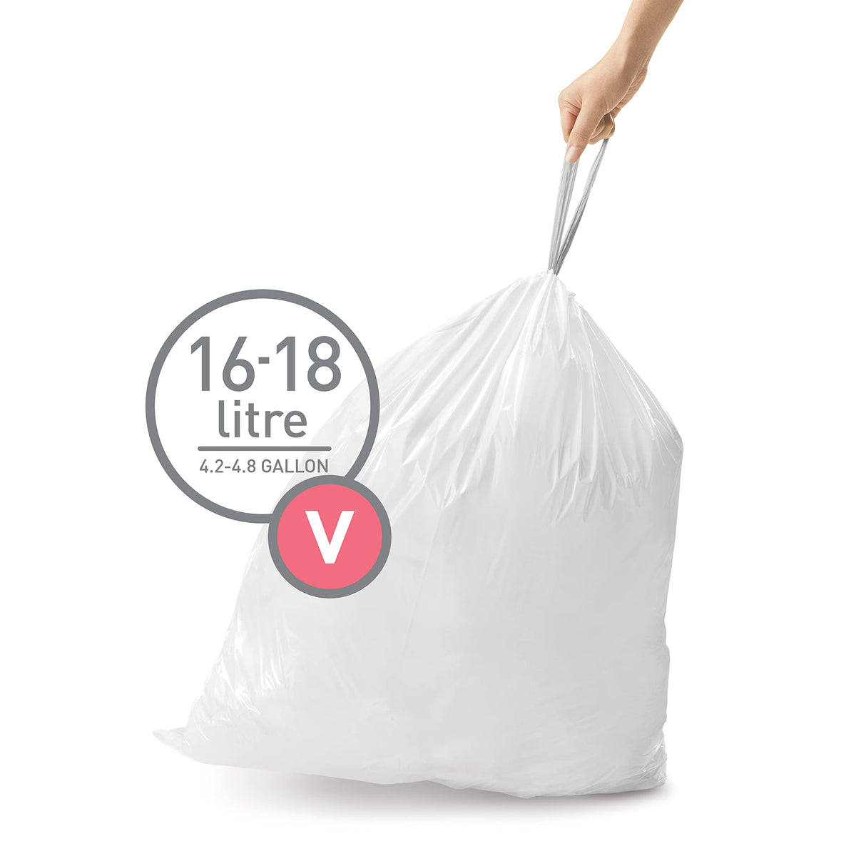 simplehuman Code V 60 Count, Dispenser Pack Custom Fit Liners, Drawstring Trash Bags, 16-18 Liter / 4.2-4.8 Gallon, White