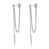 SLUYNZ Solid 925 Sterling Silver Bar Dangle Earrings for Women Minimalist Dangle Earrings Threader Chain (A-Silver)