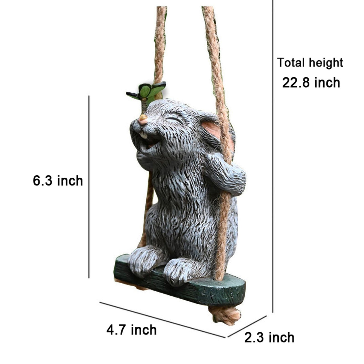 OwMell Garden Rabbit Statues, Cute Swing Bunny with Butterfly Statue Decoration for Yard Hanging Outdoor, Tree Ornaments Figurine for Stump Branch Lawn Patio Decor