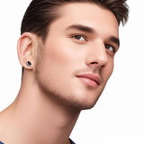 【Hypoallergenic Earrings for Men】-18G Flat Mens Surgical Steel Black Stud Earring 10mm (0.4")-【For Sensitive Skin & New Piercings】 Textured Brick Design Pair 0.28oz Men's jewelry-Para Hombre (Black)