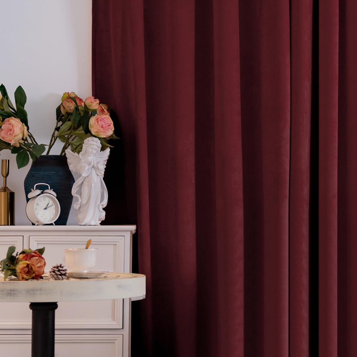 BGment Red Velvet Curtains 84 Inch for Bedroom, Thick Thermal Insulated Blackout Curtains Noise Reduce Back Tab and Rod Pocket Christmas Panels for Living Room, Set of 2 Panels, 52 x 84 Inch