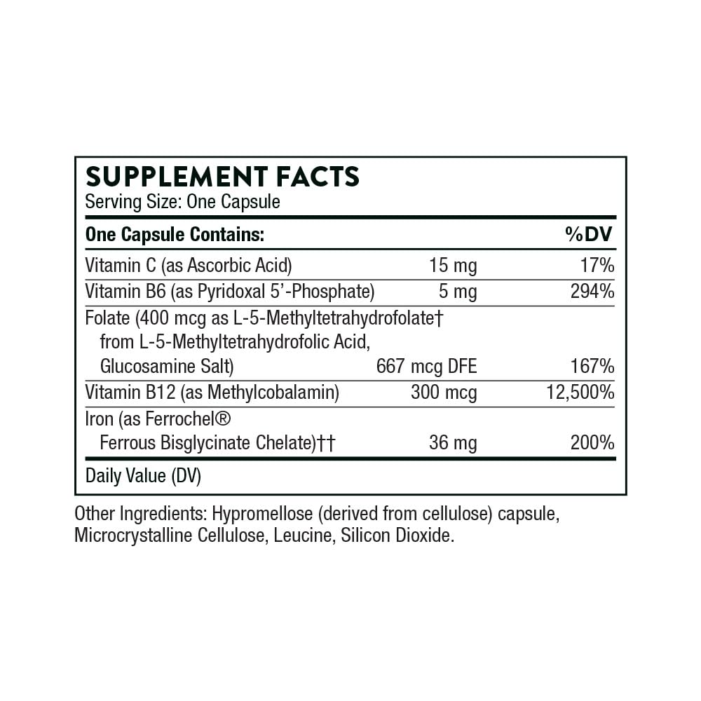 THORNE - Ferrasorb - 36 mg Iron with Essential Nutrients - Complete Blood Support Formula* - Elemental Iron, Folate, B and C Vitamins for Optimal Absorption - Gluten-Free - 60 Capsules