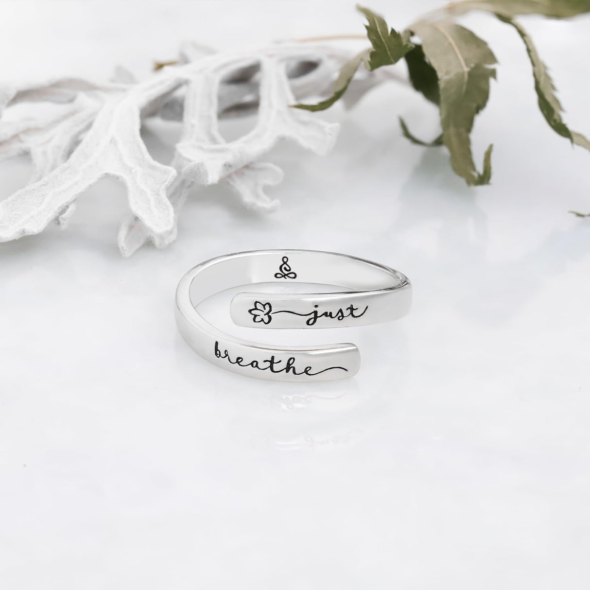 MDJY 925 Sterling Silver Inspirational Rings for Women Hope Rings Encouragement Jewelry (Just Breathe 01)