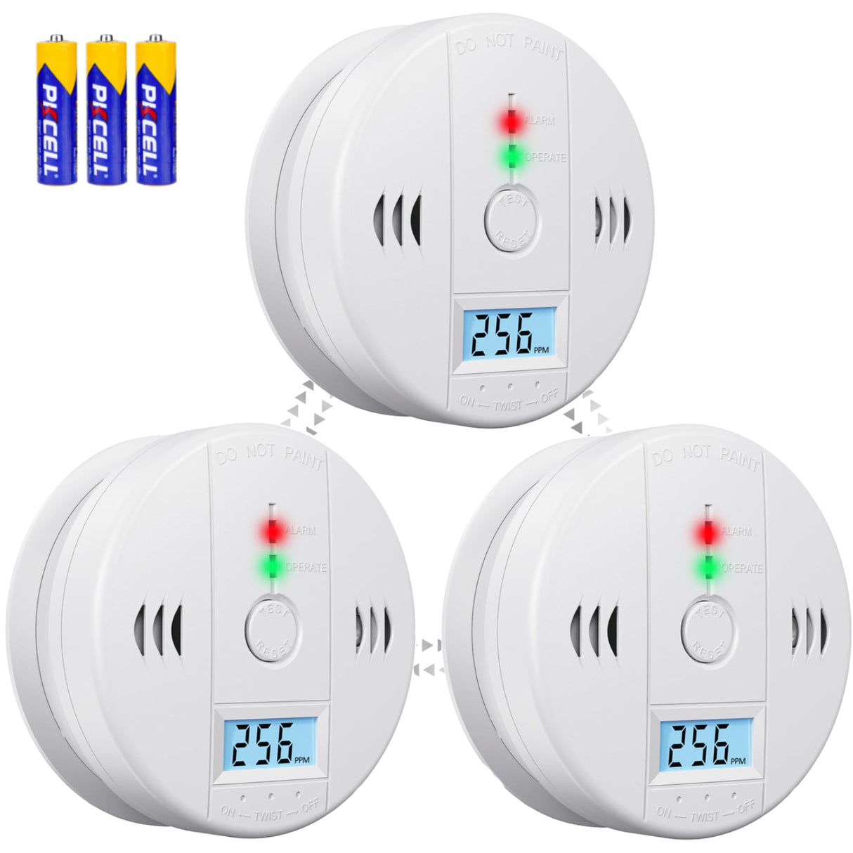 Carbon Monoxide Detectors Battery Powered, Carbon Monoxide Alarm with LED Digital Display, CO Alarm with Human Alarm Sounds and Test Button for Home Kitchen Restaurant Hotel Office(3 Pack)