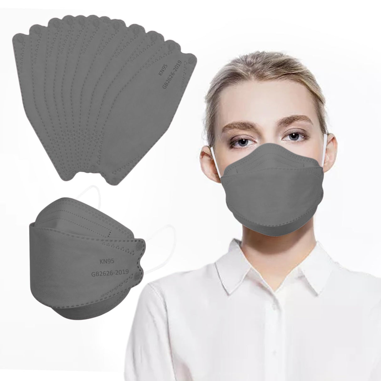 Borje KN95 Face Masks for Adults 50 Pack, 5-Ply Grey Disposable Face Mask Against PM 2.5 Smoke & Dust, Filtration Efficiency 95%