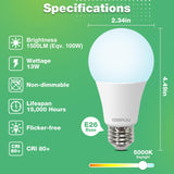 DEGNJU LED Light Bulbs, 100 Watt Equivalent LED Bulbs A19, 5000K Daylight Light Bulb, 1500 Lumens, E26 Standard Base, Non-Dimmable, 13W Bright White LED Bulbs for Bedroom Home Office, 12 Pack