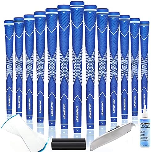 CHAMPKEY Premium Rubber Golf Grips 13 Pack | High Traction and Feedback Rubber Golf Club Grips | Choose Between 13 Grips with 15 Tapse and 13 Grips with All Kits