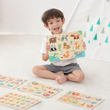 GRINNNIE Wooden Puzzles for Toddlers 3 4 5 Years Old, Montessori Toddler Toys 5PCS Peg Puzzles with Knob - Number, Alphabet, Shape, and Animal, Great Christmas Birthday Gifts for Boys Girls