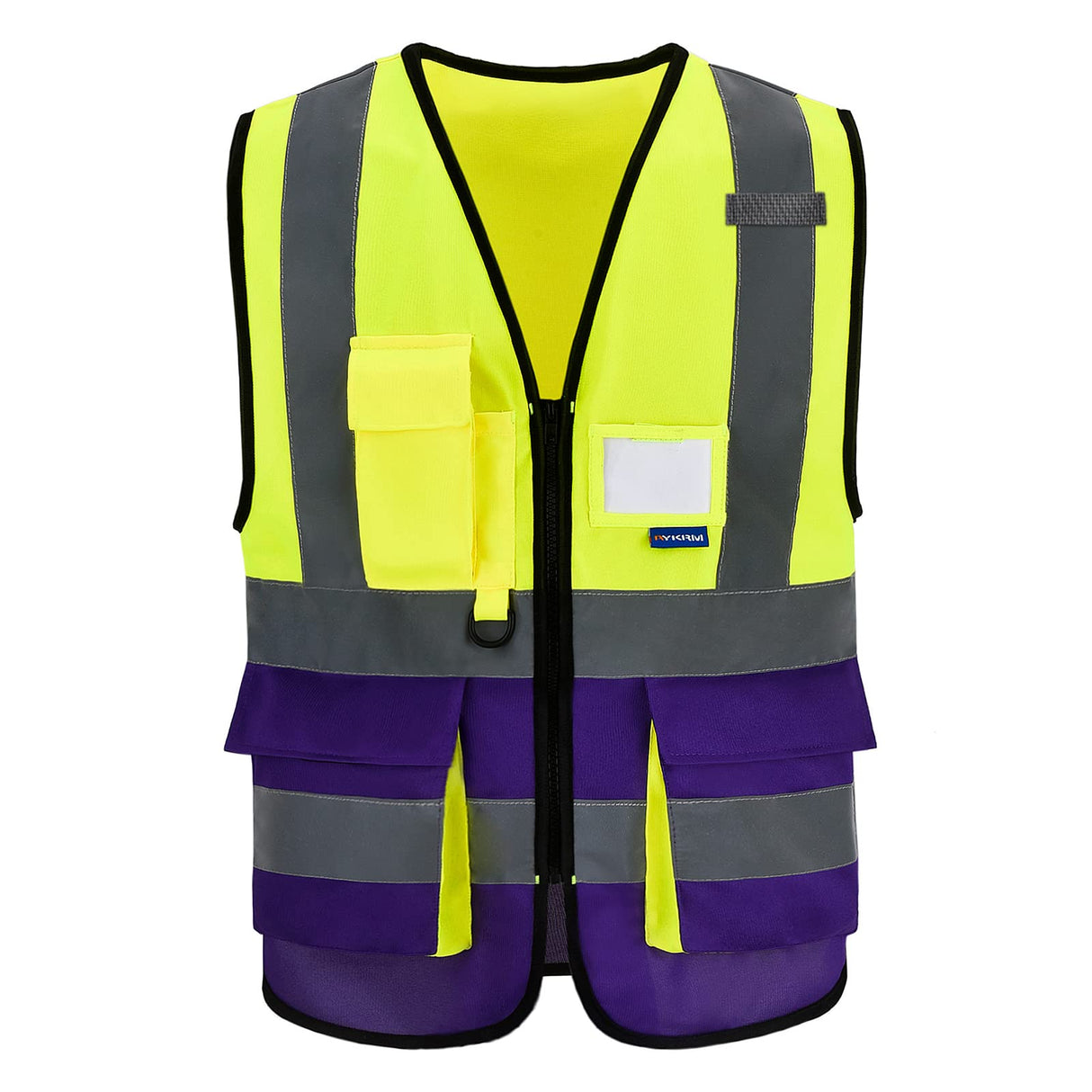 Yellow&Purple 4XL-5XLHigh Visibility Safety Vest with ZIPPER 4 Reflective Strips 7 Pockets