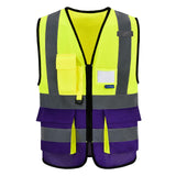 Yellow&Purple 4XL-5XLHigh Visibility Safety Vest with ZIPPER 4 Reflective Strips 7 Pockets