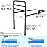 Vaunn Medical New Adjustable Bed Assist Rail Handle (Passed ASTM F3186–17 Safety Standard) and Hand Guard Grab Bar, Bedside Safety and Stability (Tool-Free Assembly) (Black)