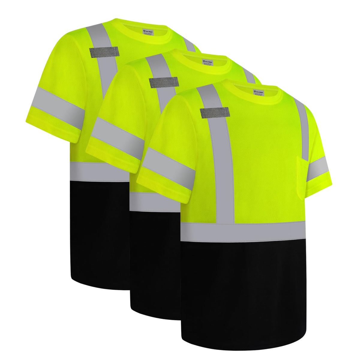 Uno Mejor Hi Vis Shirts for Men Construction Class 2 High Visibility Shirts for Men, Hi Vis Reflective Safety T-Shirts for Men Women, Short Sleeve Work Shirts with Black Bottom, Yellow XL, 3PCS