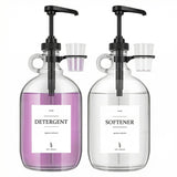 2 Pcs Glass Liquid Laundry Detergent Dispenser with Cup Holders, Half Gallon Dispenser for Laundry Room (64 oz. Each), Laundry Detergent Bottles with Pump Dispenser - (Black Pumps)