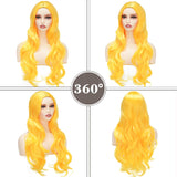 Sabosi Yellow Wig Long Curly Wavy Cute Colorful Wigs Middle Part Synthetic Hair Wigs for Christmas Cosplay Daily Party Wigs