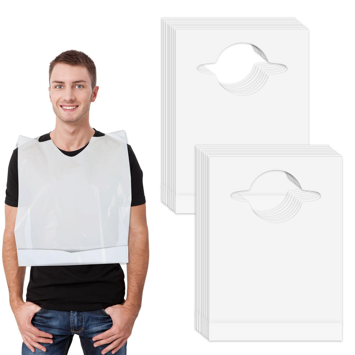 Nonley Disposable Adult Bibs 100 Pack - Disposable Dining Bibs for Adults - Waterproof Oil-Proof Plastic Bib for Elderly Women and Senior Men Eating