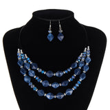 3 Layered Chunky Statement Necklace for Women Beaded Strand Necklaces with Earring Fashion Costumes Collar Necklace Jewelry Sets Gifts for Women(Blue)