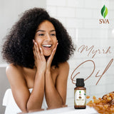 SVA Myrrh Essential Oil Organic – 1/3 Fl Oz – 100% Natural Organic Myrrh Oil - for Diffuser, Hair Care, Face, Skin Care, Aromatherapy, Scalp and Body Massage, Soap and Candle Making
