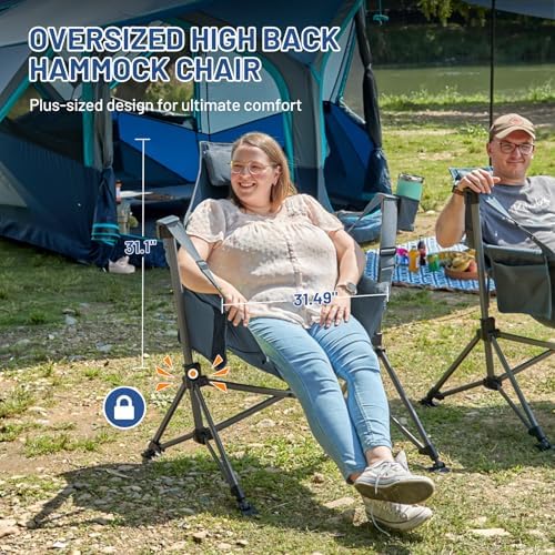 TIMBER RIDGE Hammock Camping Chair, Oversized Swinging Chair with Adjustable Back and Seat Height, Portable Folding Rocking Camping Chair for Outdoor Lawn, Backyard and Patio, Supports 400lbs
