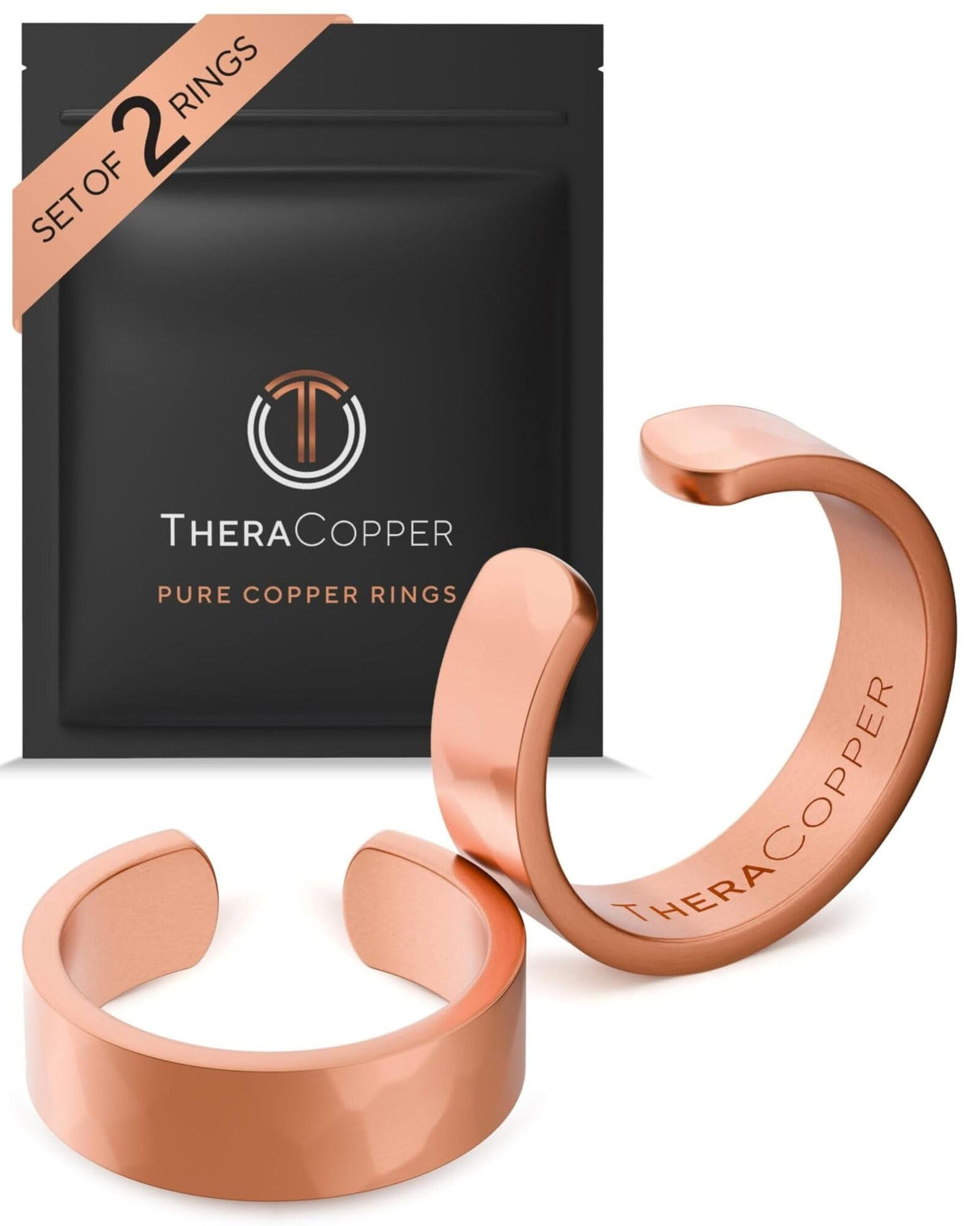 TheraCopper Pure Copper Rings for Women & Men, 2-Pack (6mm Hammered)