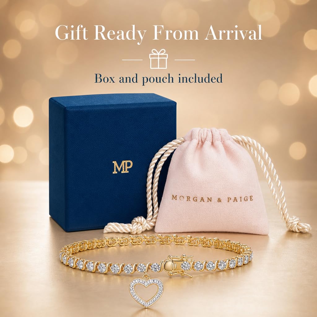 MORGAN & PAIGE Bronze 18k Yellow Gold Plated Heart Tennis Bracelet 7.25in