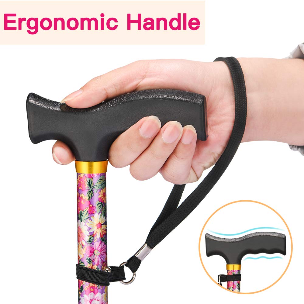 Walking Cane LIXIANG Cane for Woman | Mobility & Daily Living Aids | 5-Level Height Adjustable Walking Stick | Comfortable Plastic T-Handle Pink Print
