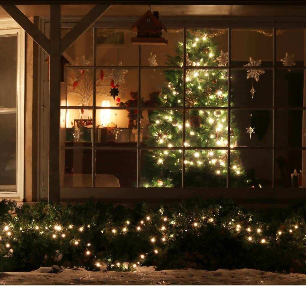LAMPHOME Christmas Lights 2PACK 150count Mini Clear Lights White Wire Christmas Tree String Lights Set for Outdoor Indoor Christmas Decorations Wedding Valentines Day Decor,UL Certified （31.9ft X2）