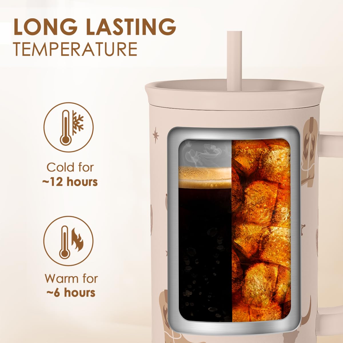 Cowgirl Tumbler 40oz for Women Girls – Stainless Steel Travel Coffee Mug Cup with Handle and Straw, Gift for Birthday Christmas