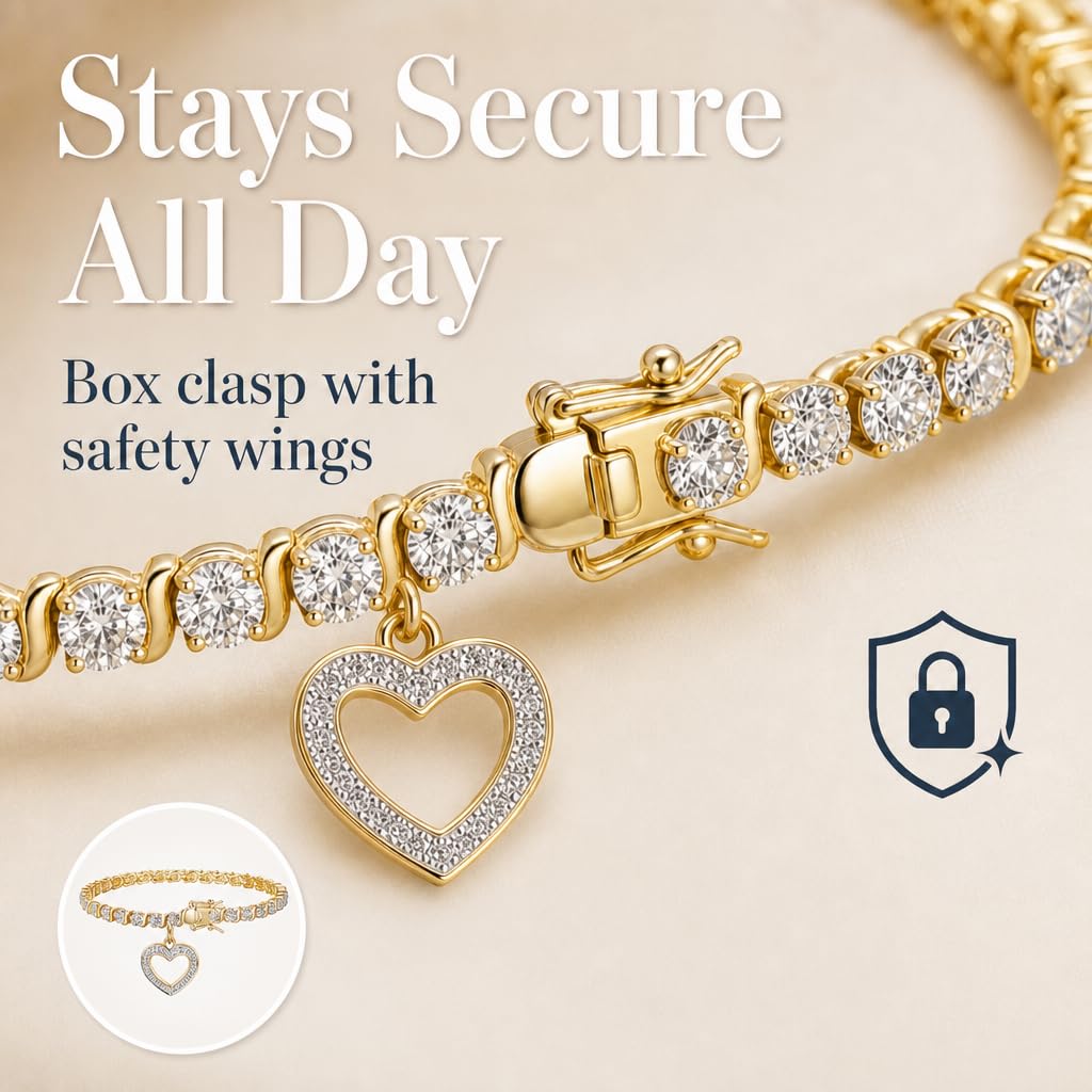 MORGAN & PAIGE Bronze 18k Yellow Gold Plated Heart Tennis Bracelet 7.25in