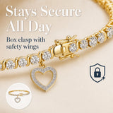 MORGAN & PAIGE Bronze 18k Yellow Gold Plated Heart Tennis Bracelet 7.25in