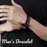 Men's Black Braided Leather Bracelet, Engraved "Love You Forever" 8.3in