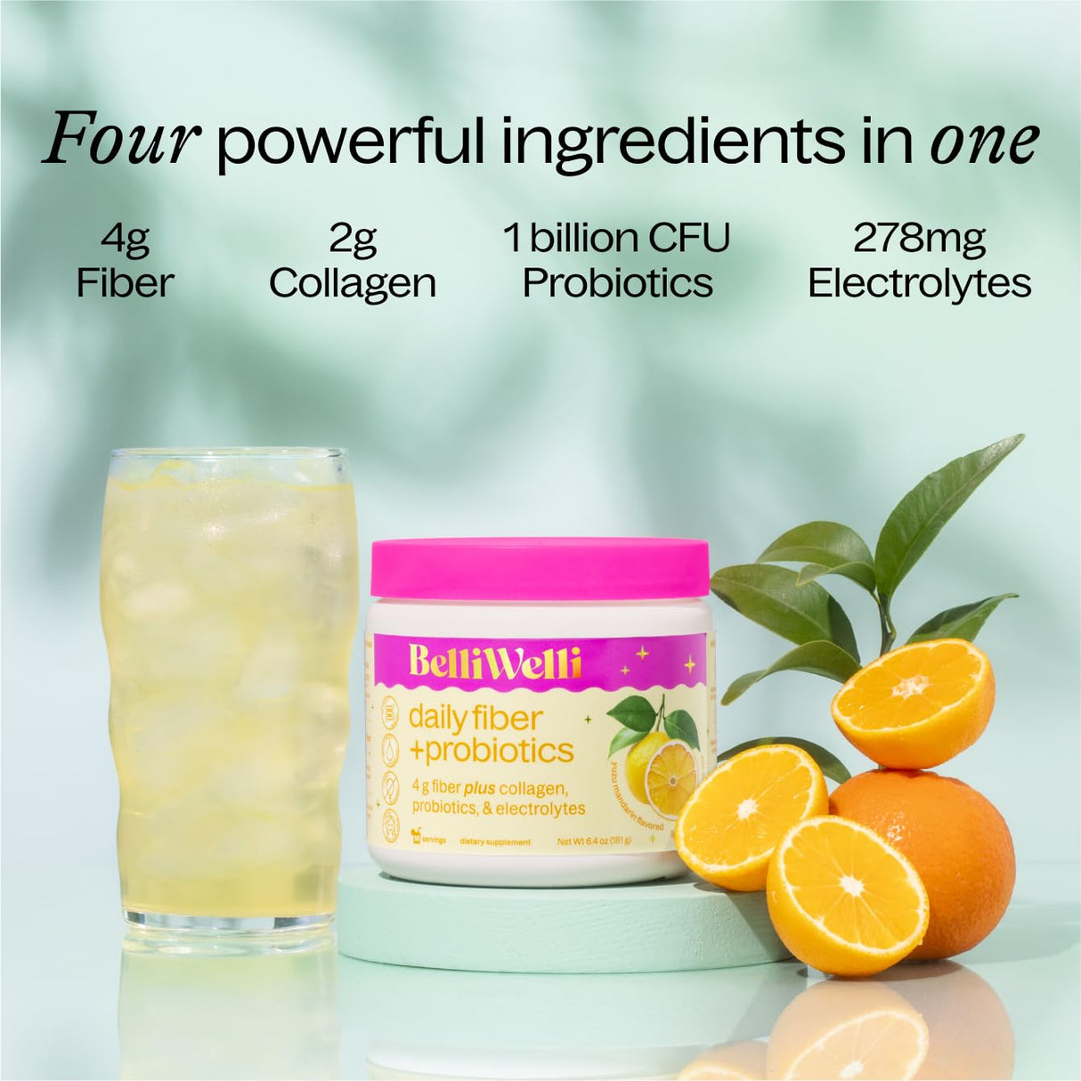 BelliWelli Fiber Supplement for Women & Men – Premium Daily Fiber Powder from Organic Acacia with Added Collagen, Electrolytes & Probiotics – No Bloat, Constipation & Gut Health Support (Orange Yuzu)