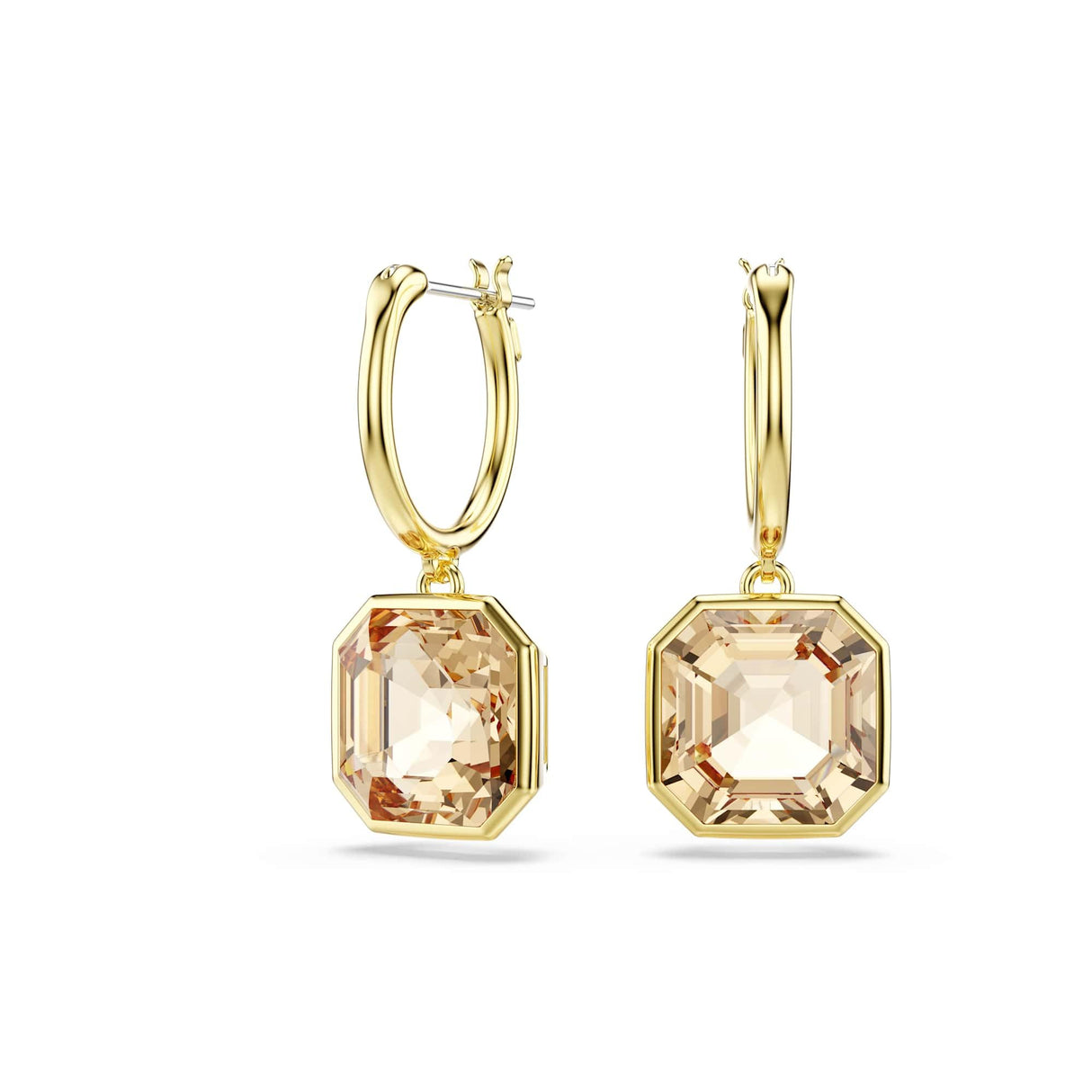 Swarovski Millenia drop earrings, Square cut, Caramel, Gold-tone Finish