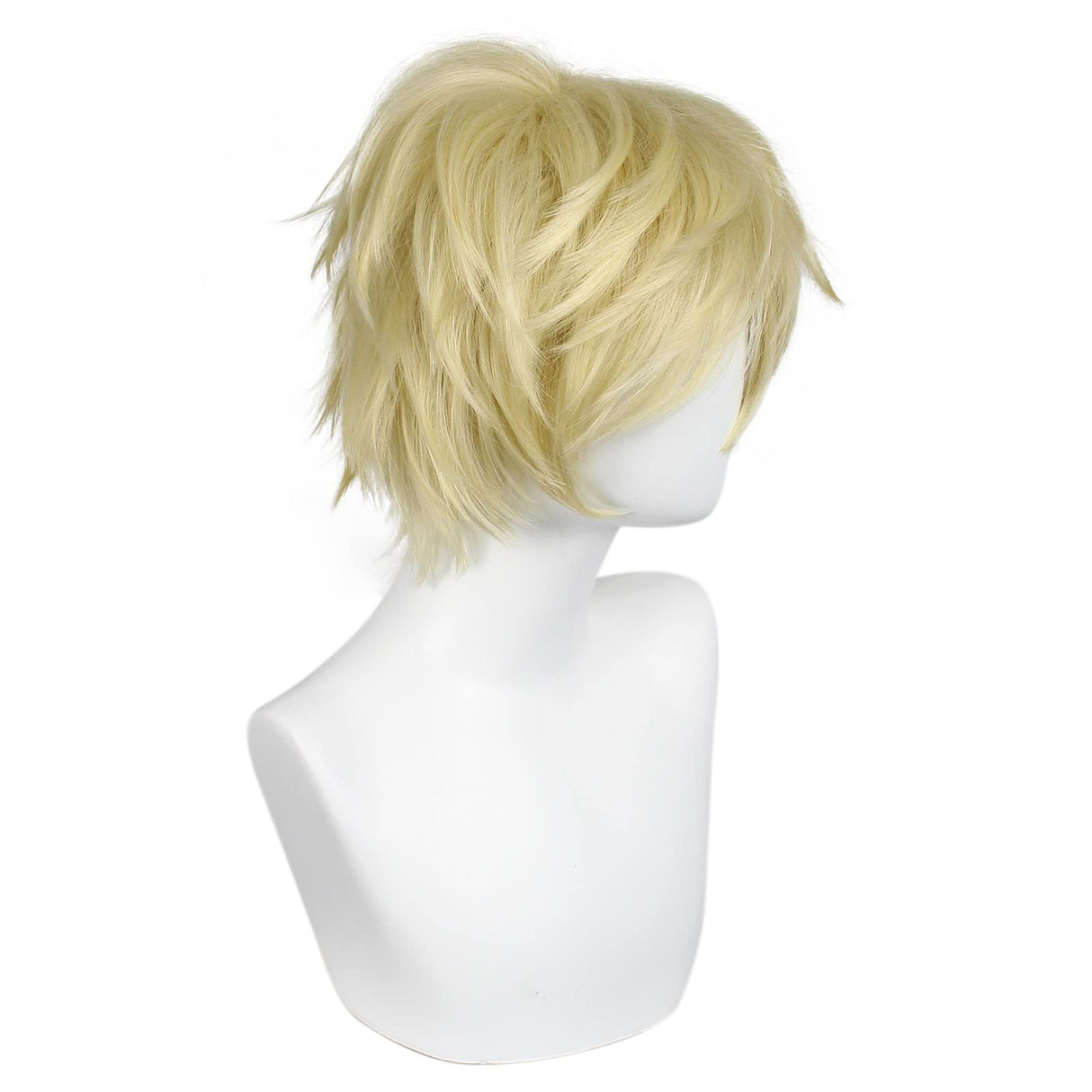 ANOGOL Hair Cap + Short Blonde Men's Wigs Golden Cosplay Wig Light Blonde Wigs Gilgamesh Blond Cosplay Wig for Halloween Christmas Event Costume Short Blonde Hair for Party