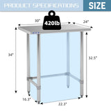 Hally Open Base Stainless Steel Table 24 x 30 Inches, NSF Commercial Heavy Duty Prep & Work Table with Galvanized Legs for Restaurant, Home and Hotel