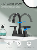 Cobbe Bathroom Faucets for Sink 3 Hole, 4 Inch with Pop Up Drain and 2 Supply Hoses, 2 Handle Centerset Bathroom Faucet for Sink Vanity, Midnight Black Matte