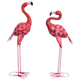 SUNREEK 2Pcs Flamingo Outdoor Statues, Metal Flamingo Yard Art Decor for Garden Home Patio Yard Display