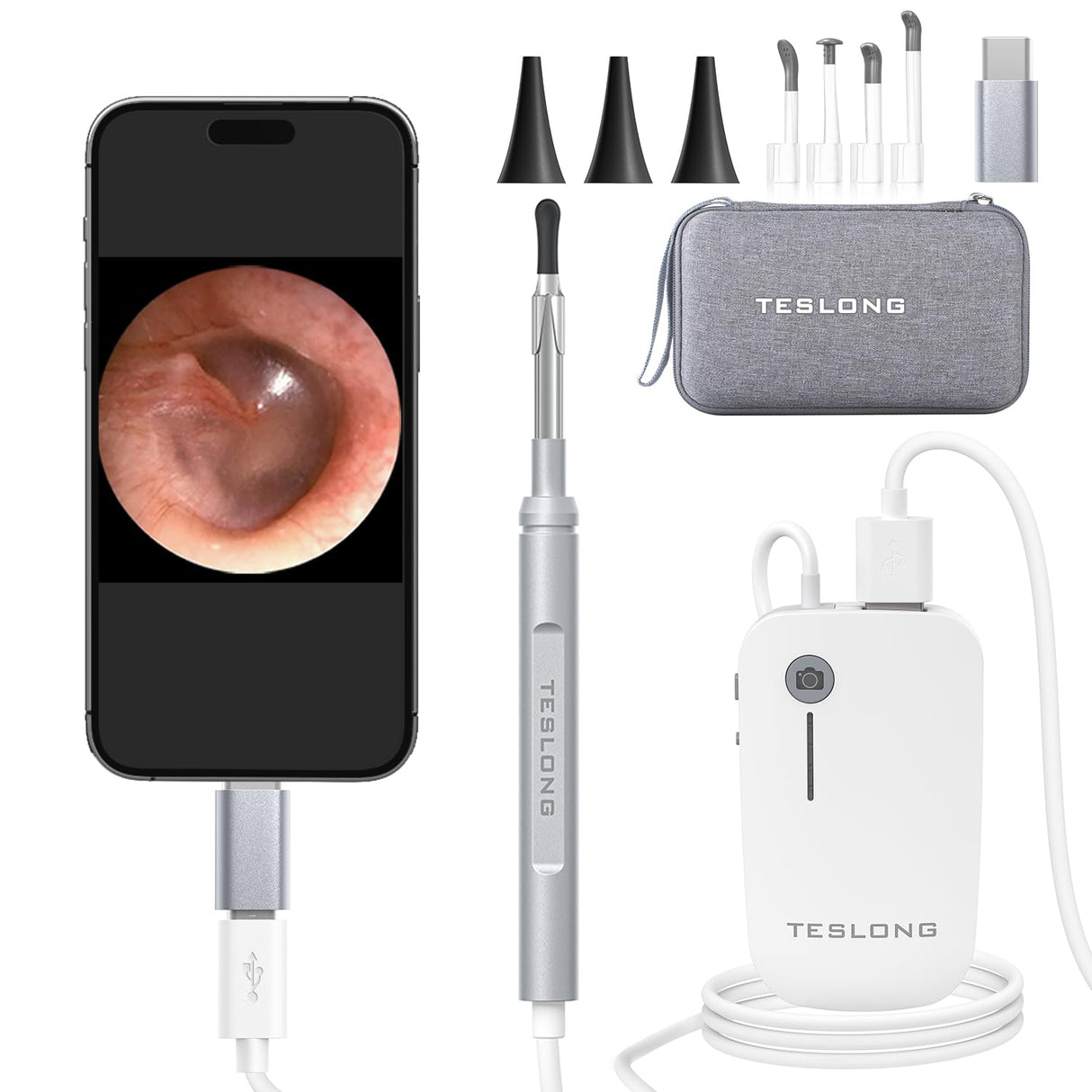 Teslong Digital Otoscope, 1080p HD Ear Camera with Ear Wax Removal Tools, Video Ear Scope Otoscope with Light, Compatible with iPhone15, iPad, Android Phone, USB, Ear Picks, Waterproof