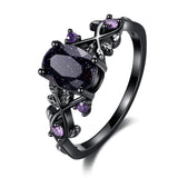 Blue Sandstone Gothic Leaf Ring for Women – 18K Black Gold Plated Vine Promise Statement Ring, Engagement Wedding Band Jewelry Gifts (7)
