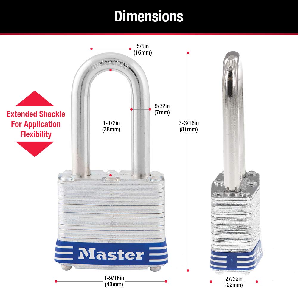 Master Lock 3QLF Outdoor Padlock with Key, 4 Pack Keyed-Alike
