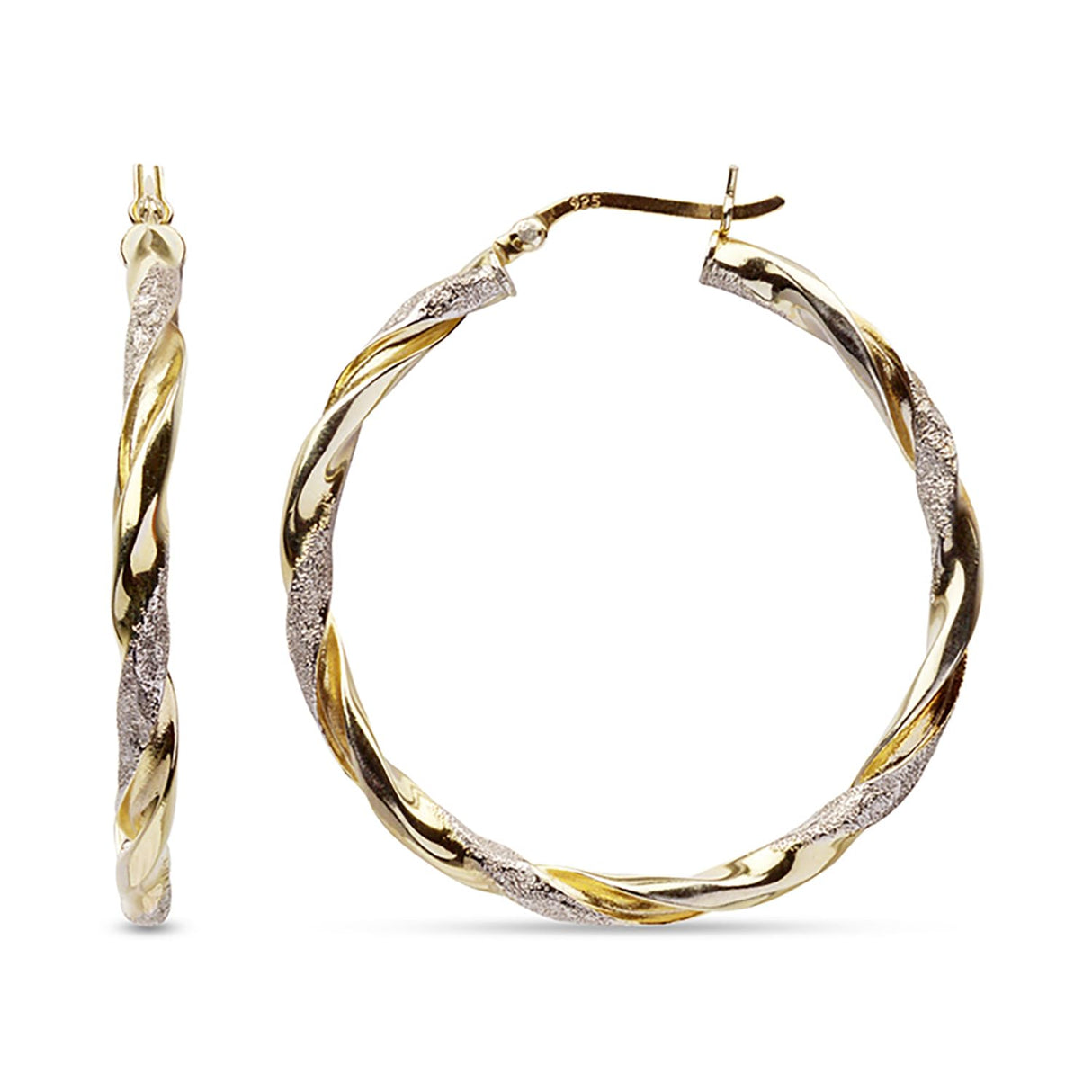 LeCalla 925 Sterling Silver Hoop Earrings 14K Two-Tone Lightweight Italian Design Medium Earrings for Women - 30MM